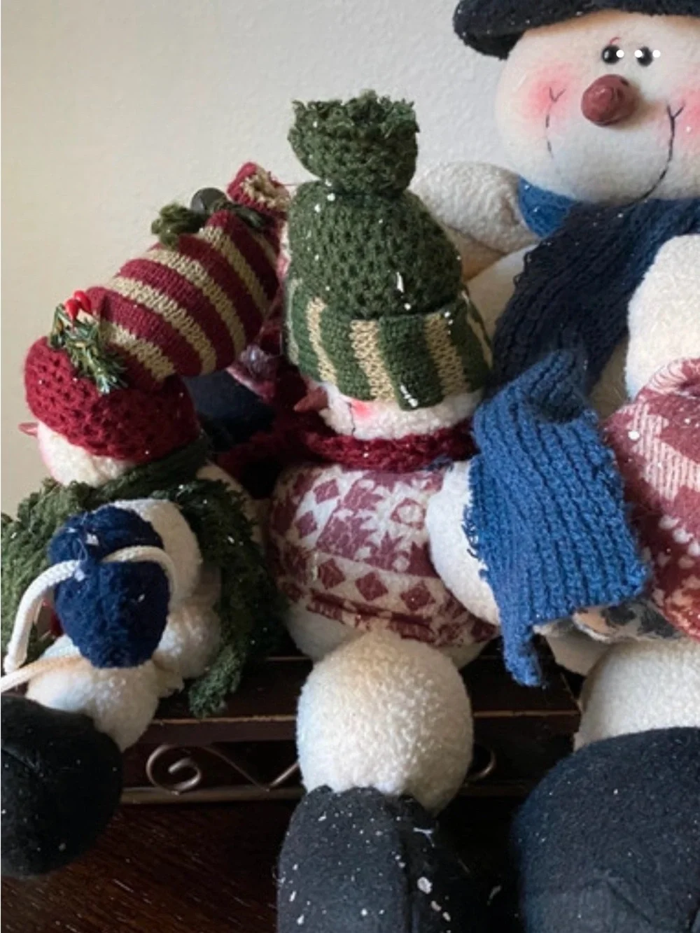 Vintage Plush Snowman & Family on Sleigh